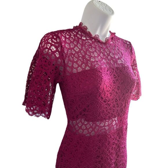 LOVE X DESIGN Lace Sheer Panel Knee Length Dress Berry Color Size XS - Picture 5 of 8